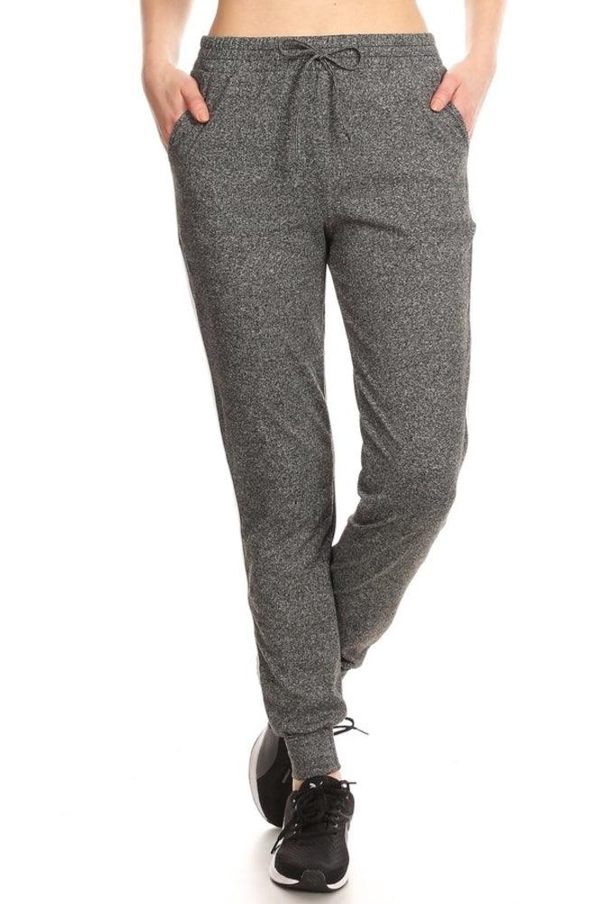 Soft Brushed Jogger with Contrast White Stripes - Dark Heather Grey