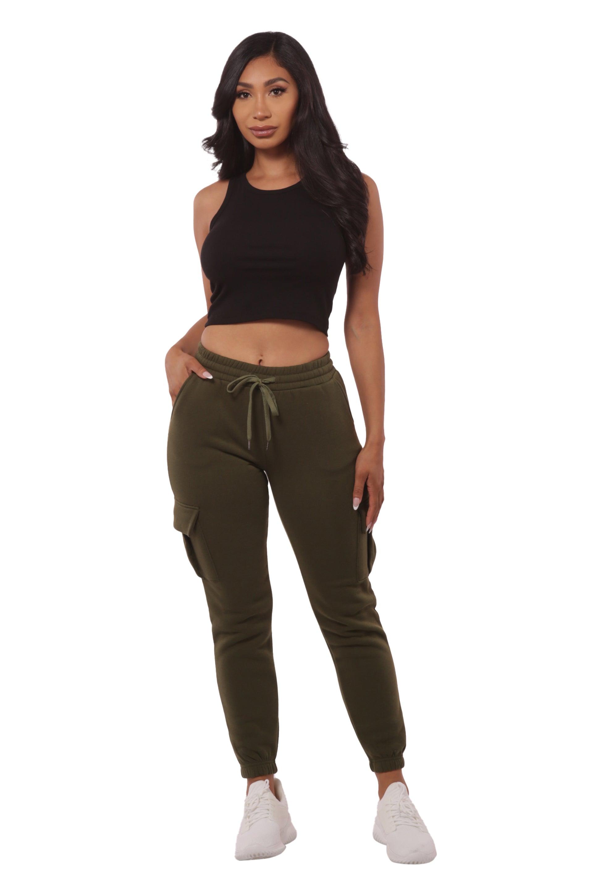  ShoSho Womens Straight Leg Cargo Pants Fleece Lined Joggers  with Bungee Cord Ties Black Small : Clothing, Shoes & Jewelry