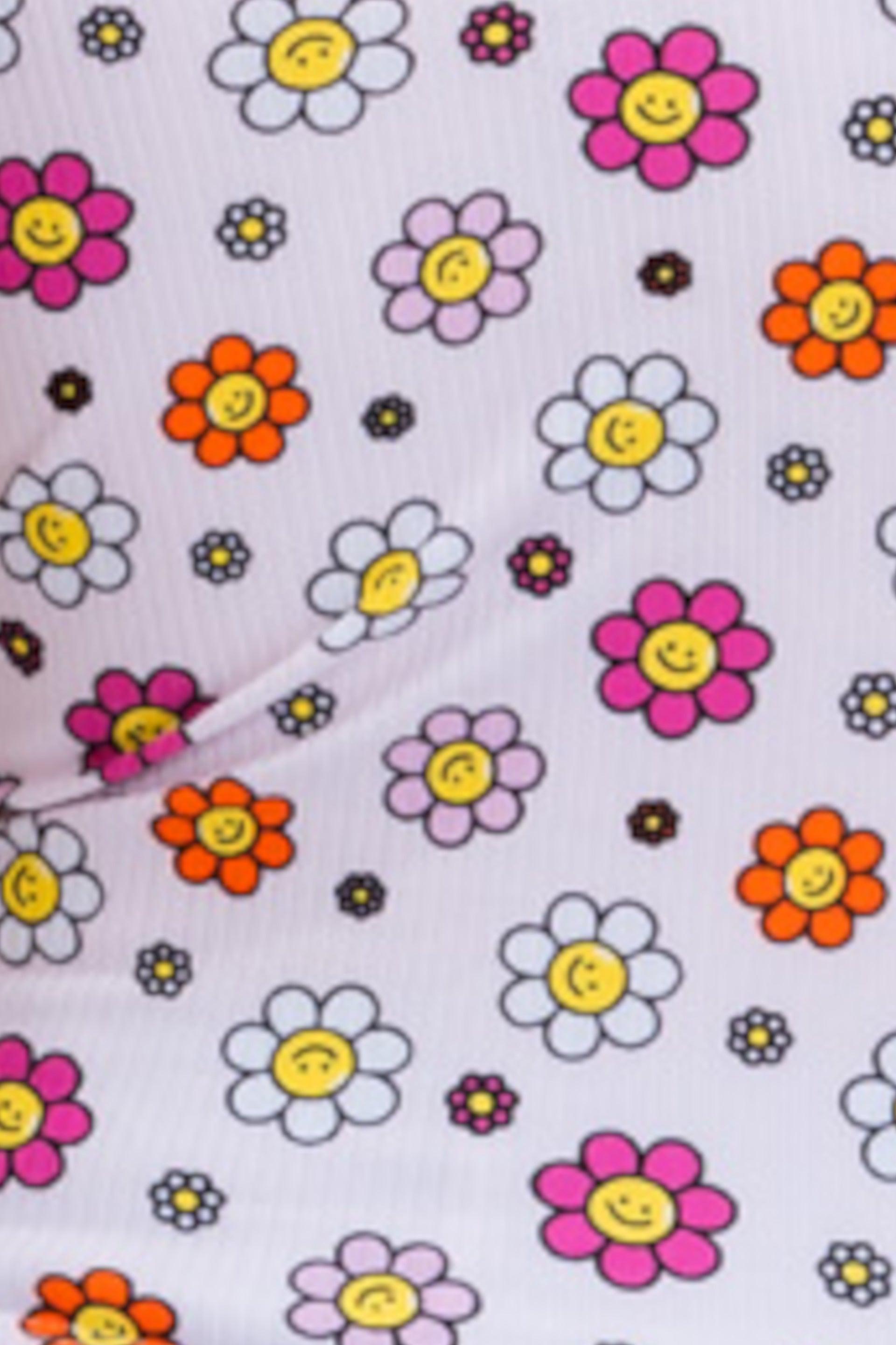 Spaghetti Strap Ribbed Knit Tank Tops + Matching Scrunchie - Light Purple, Happy Flowers - SHOSHO Fashion