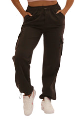 Straight Leg Cargo Pants With Bungee Cord Ties - Black - SHOSHO Fashion