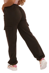 Straight Leg Cargo Pants With Bungee Cord Ties - Black - SHOSHO Fashion
