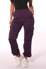Straight Leg Cargo Pants With Bungee Cord Ties - Purple - SHOSHO Fashion